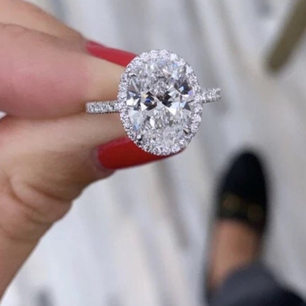 Size 4 1/4 3.6 Carat Classic Oval Halo Ring- CZ